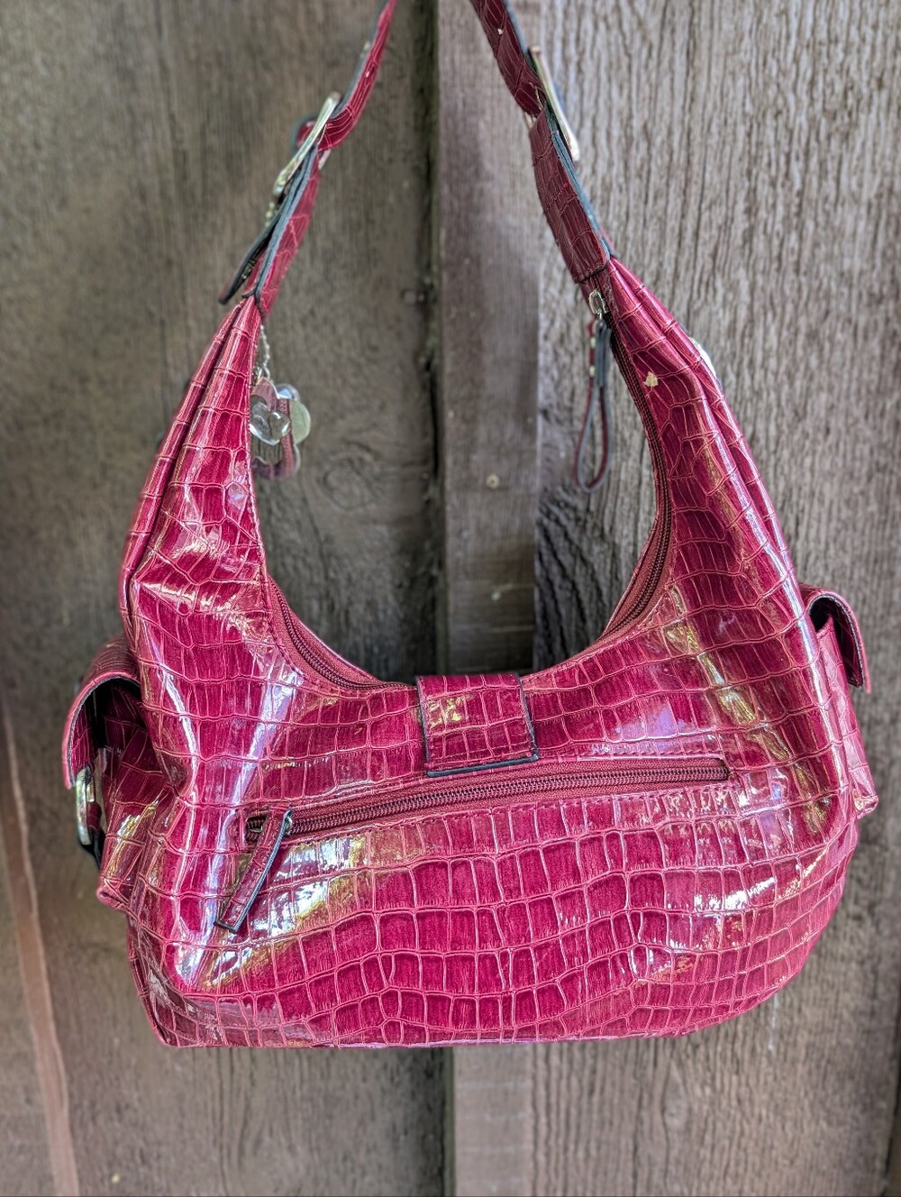 Guess Y2K Vintage Pink Red Faux Crocodile Mcbling Shoulder Bag - Picture 4 of 8